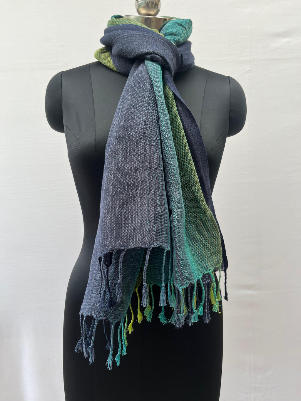 Cotton Linen Stole(Blue-Lime) Ombre