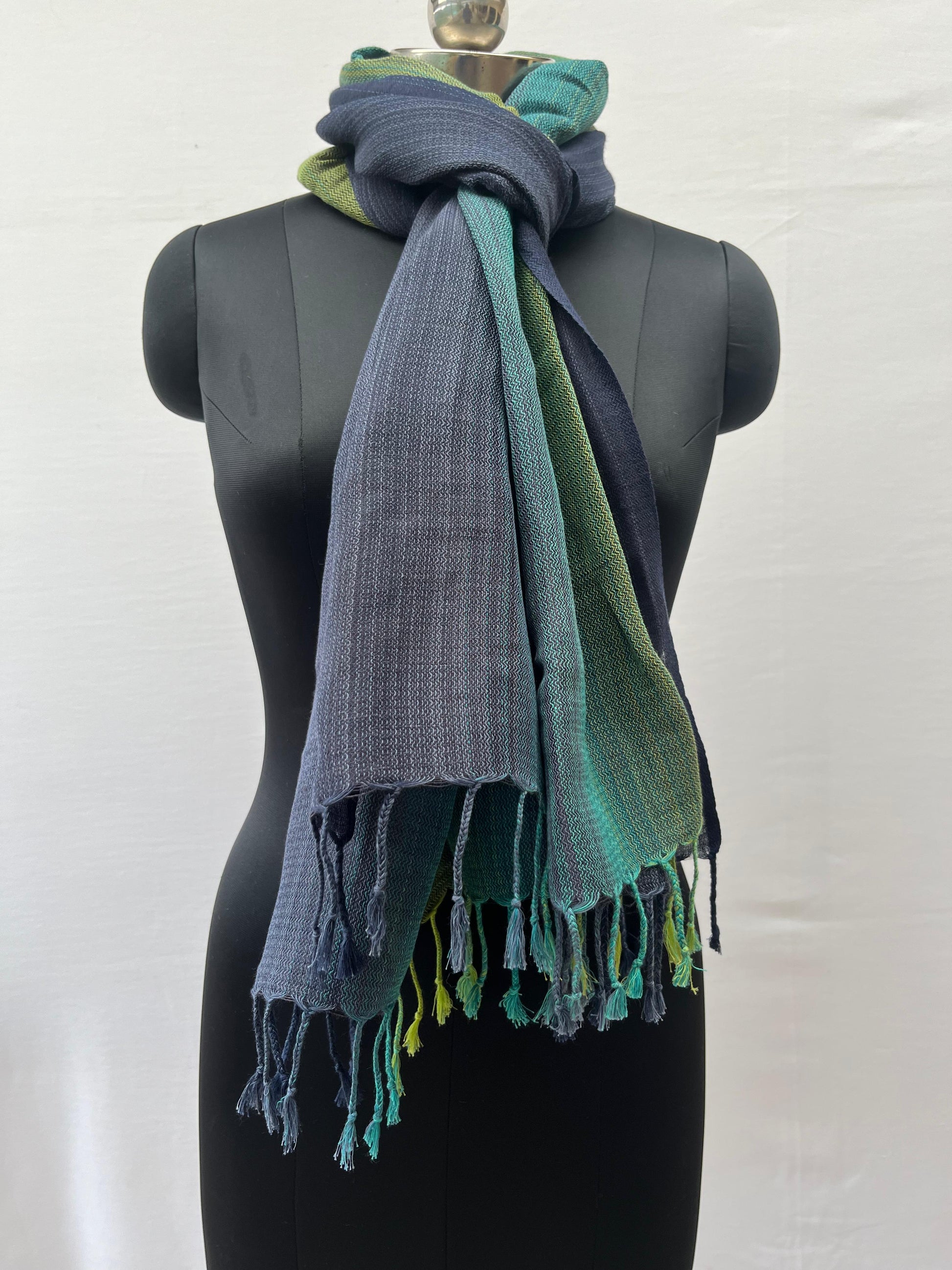 Cotton Linen Stole(Blue-Lime) Ombre