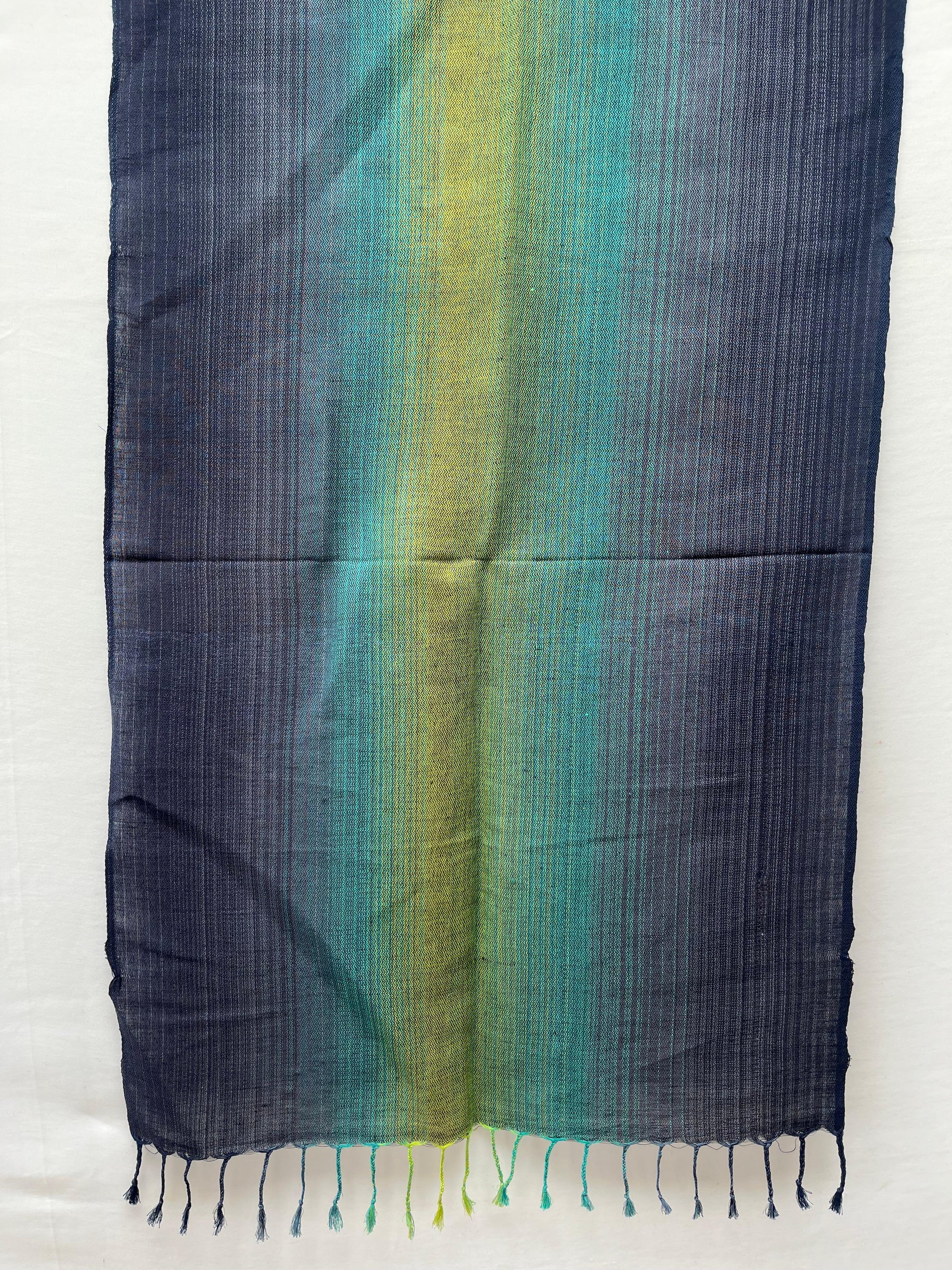 Cotton Linen Stole(Blue-Lime) Ombre