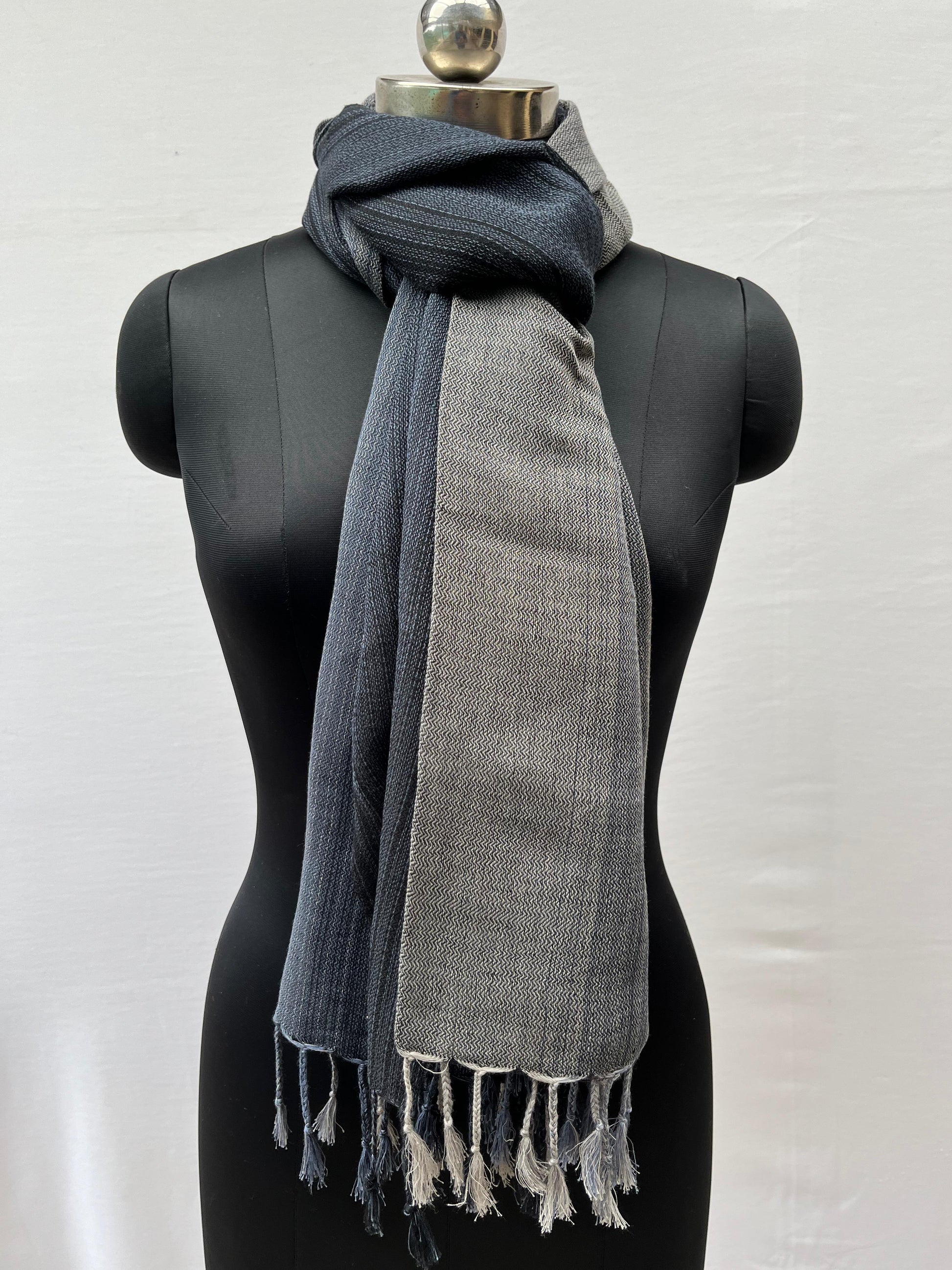 Cotton Linen Stole(Blue-Silver) Ombre