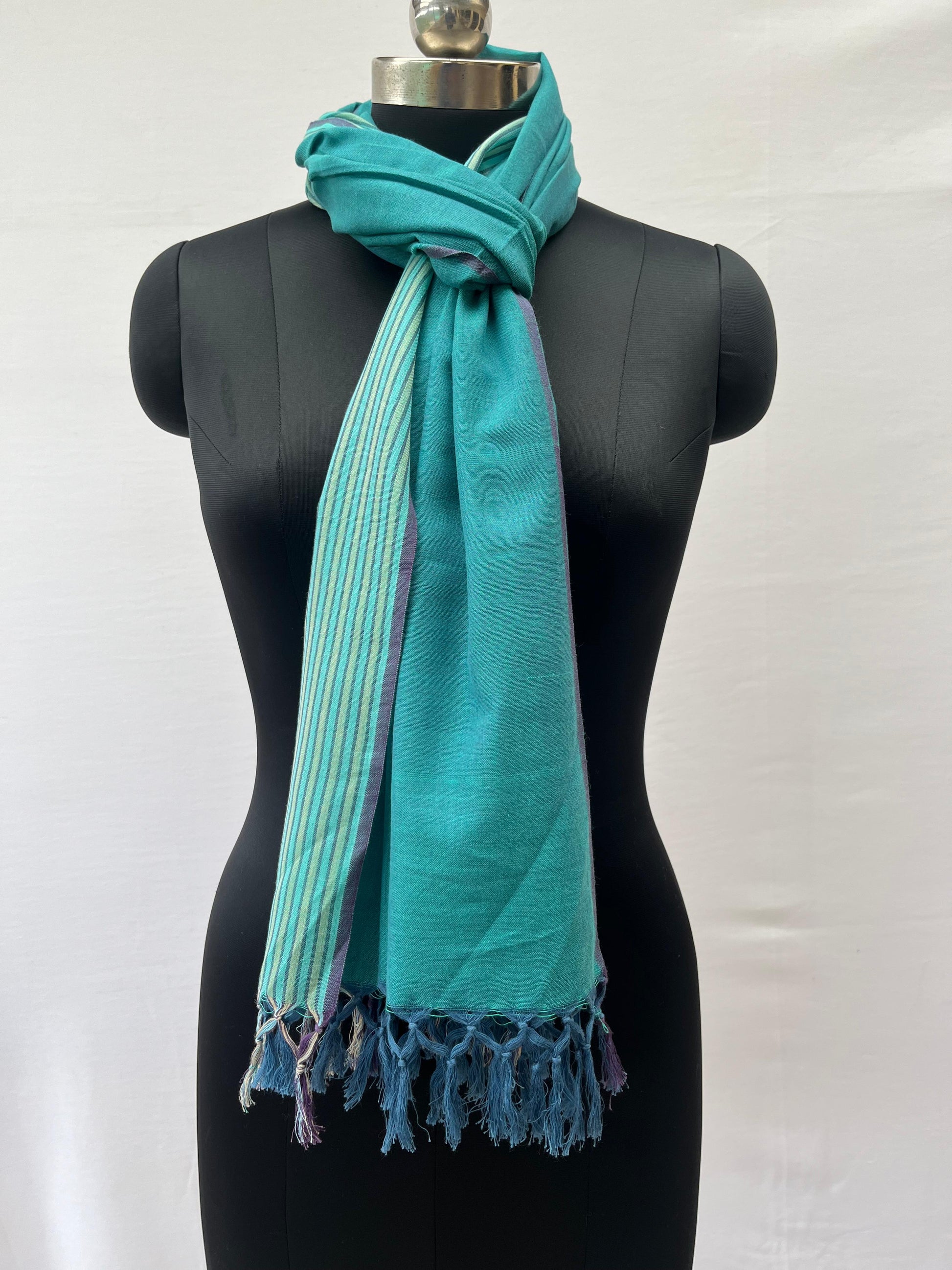 Cotton Stole(Broad Stripe)Turtle Green