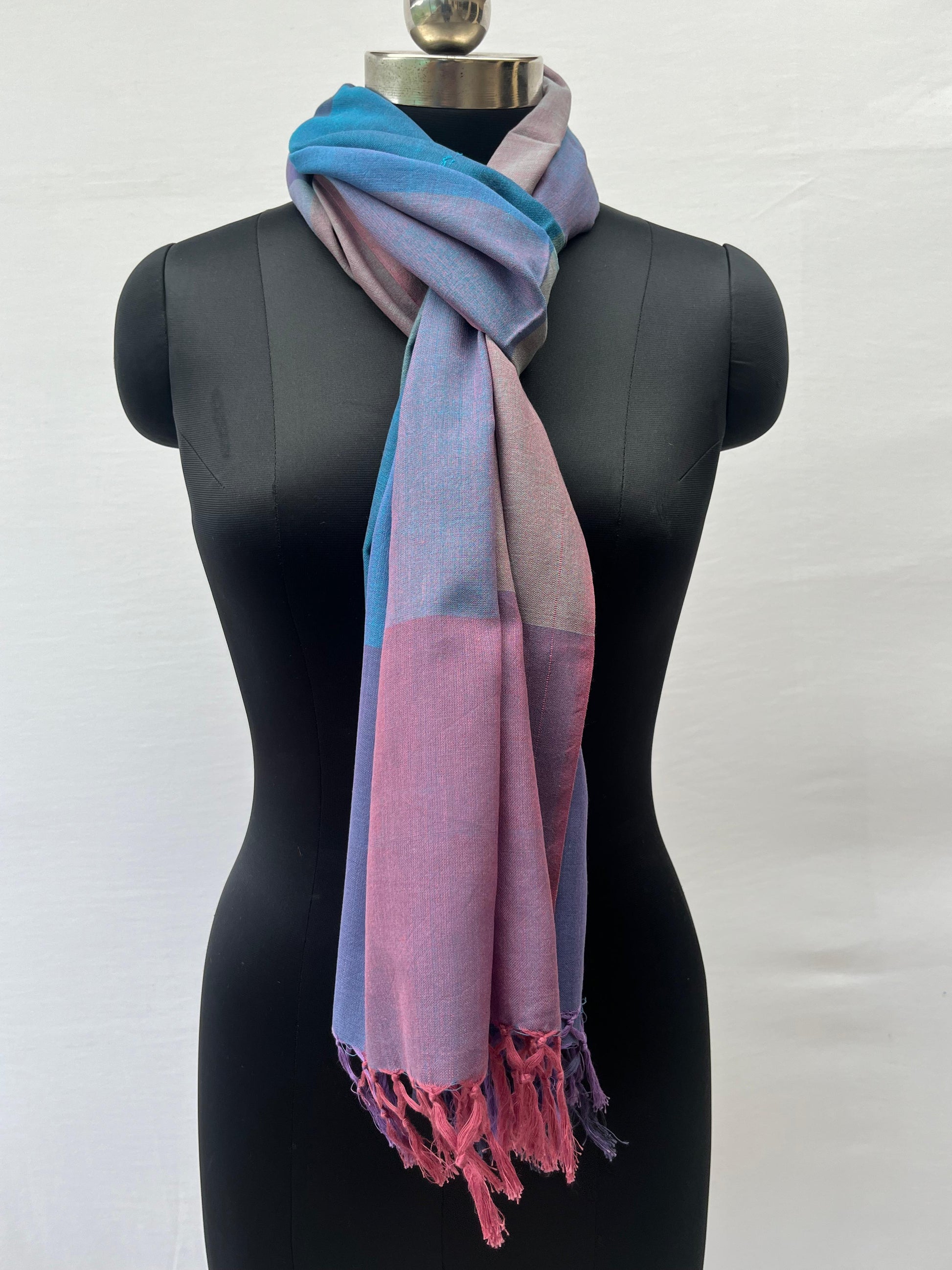Cotton Stole (Dark Turq) Checks